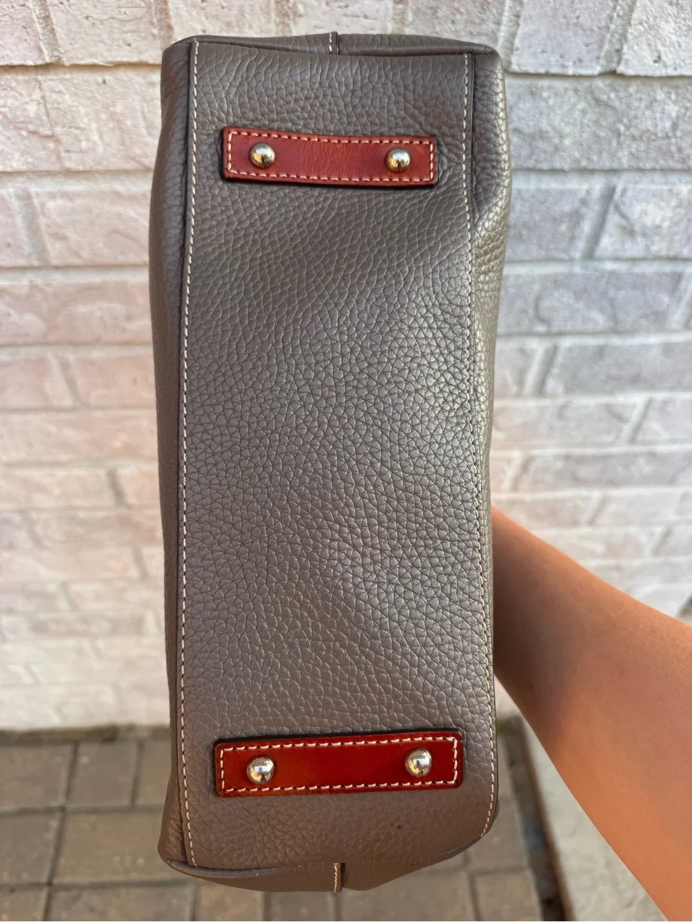 Dooney & Bourke Taupe Leather Shoulder Bag with Brown Accents